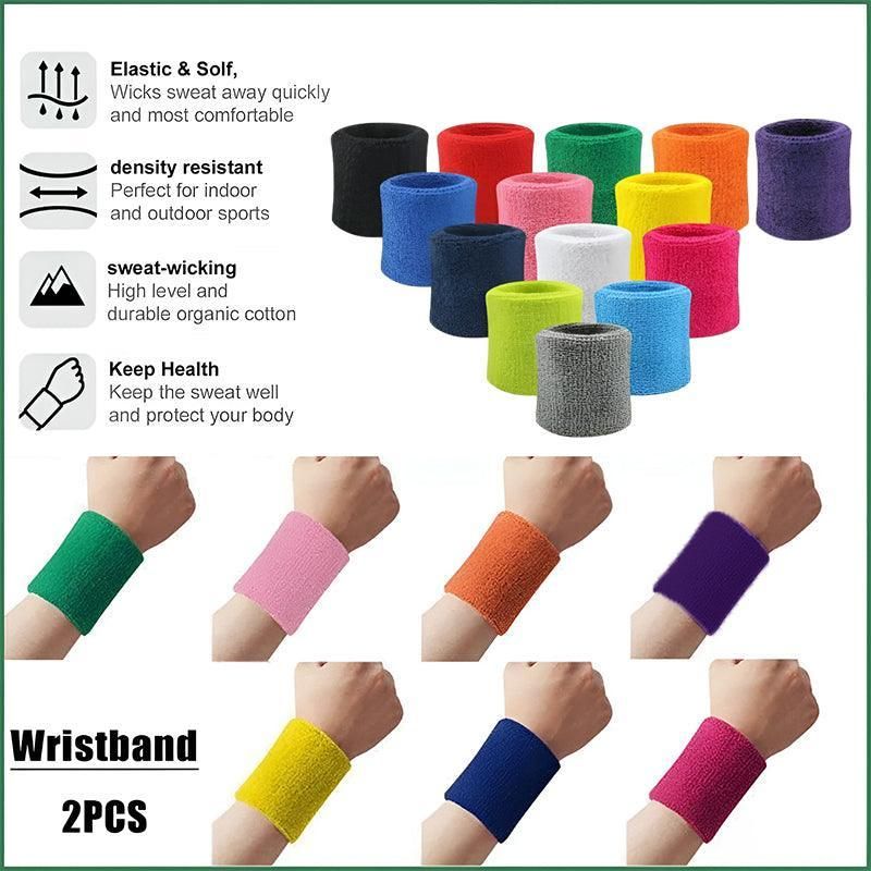 Wristbands Headband Sweatbands Sweat Band For Sport Tennis Badminton Yoga Cotton - Neon Green