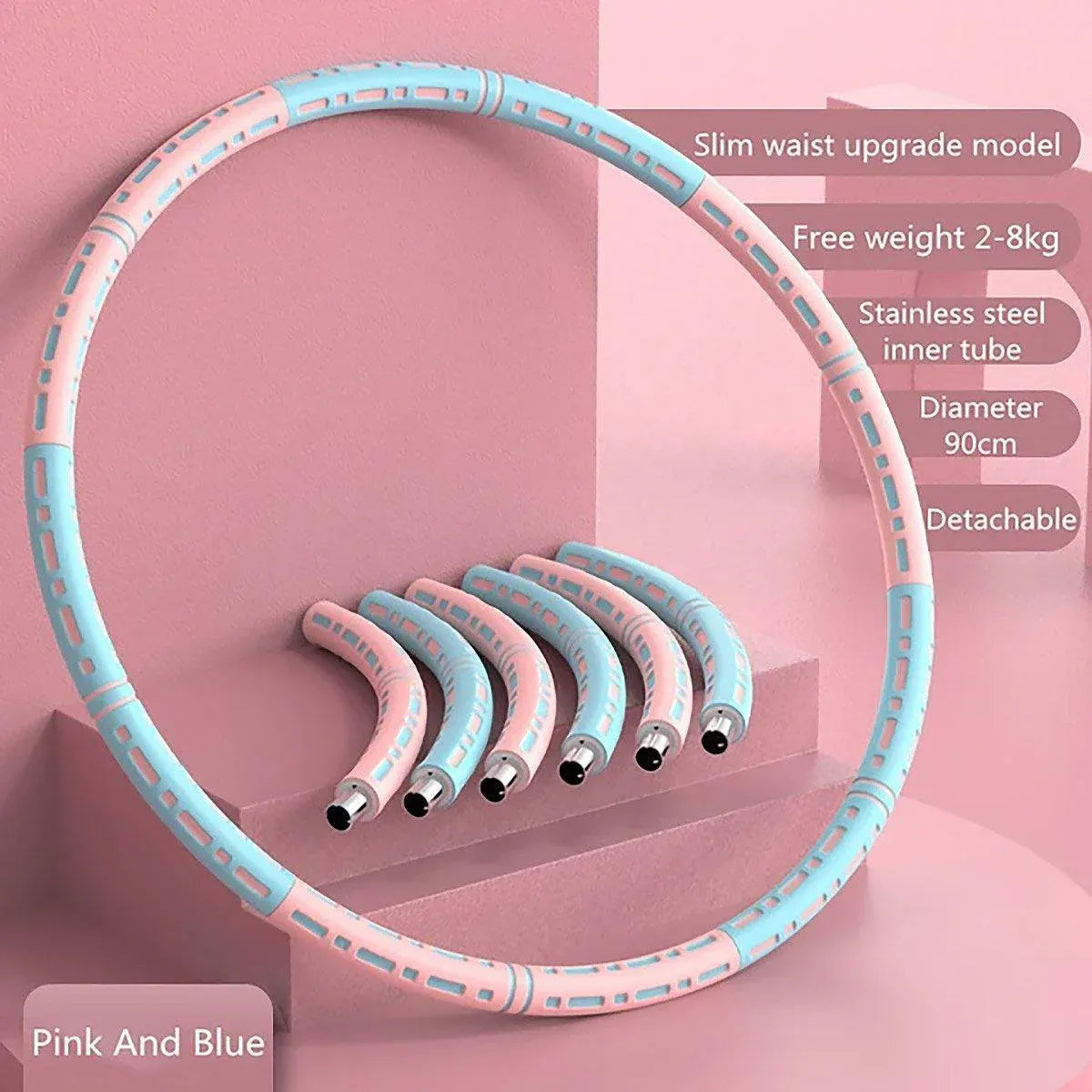 Detachable Weighted Hula Hoop Fitness Equipment for Home Exercise Use - Blue Pink