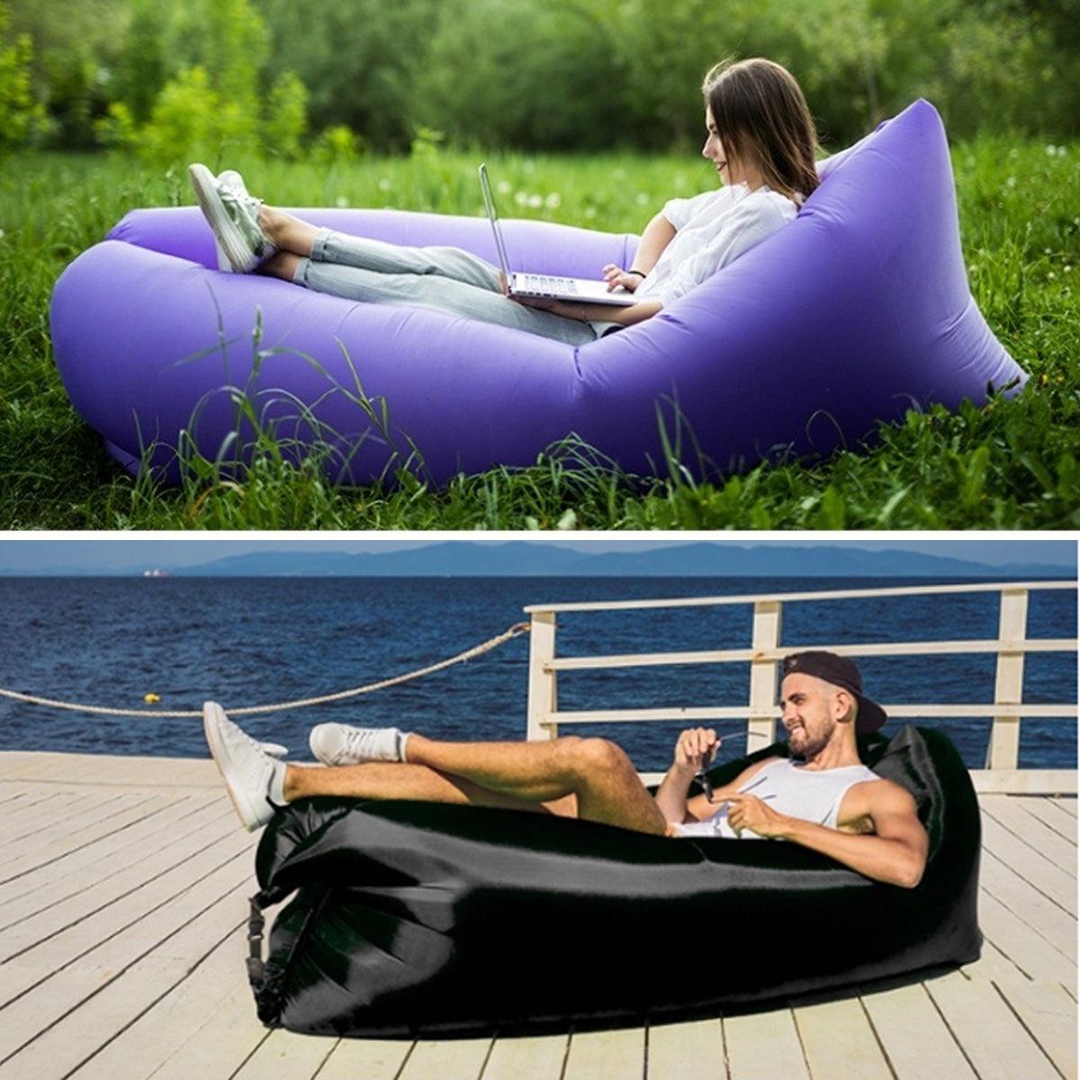 Fast Inflatable Lazy Lounge Air Sofa Bed Camping Beach Hangout Sleeping Bag - Green