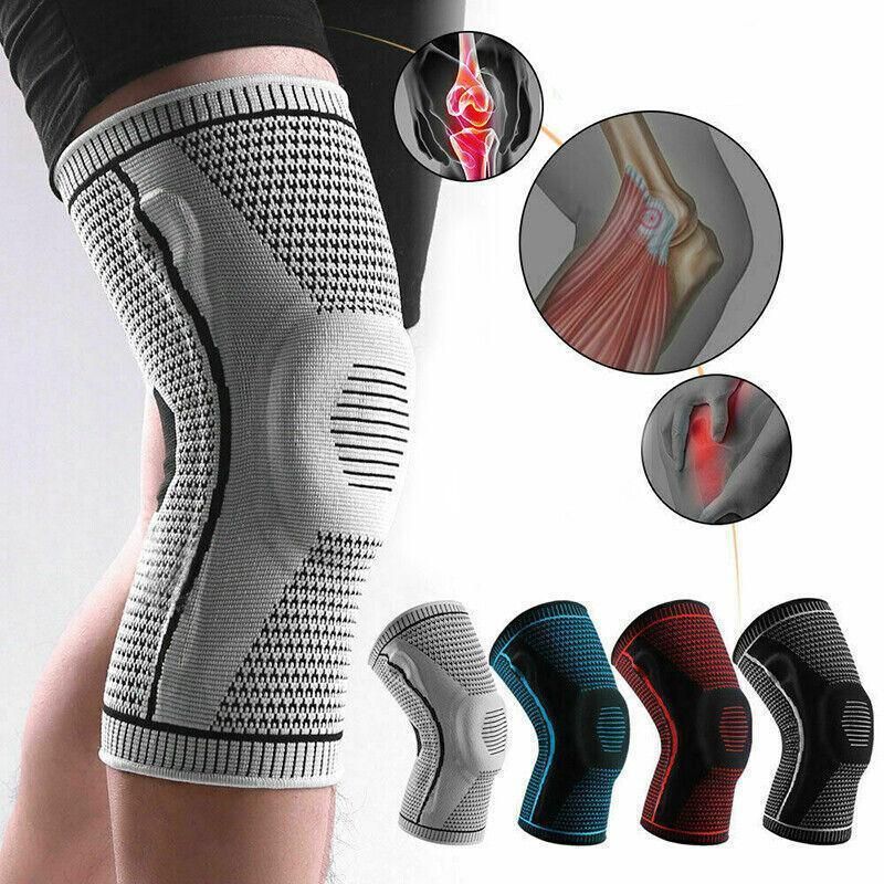 Blue Knee Brace Knee Compression Sleeve Professional Sports Silicone Knee Support - L