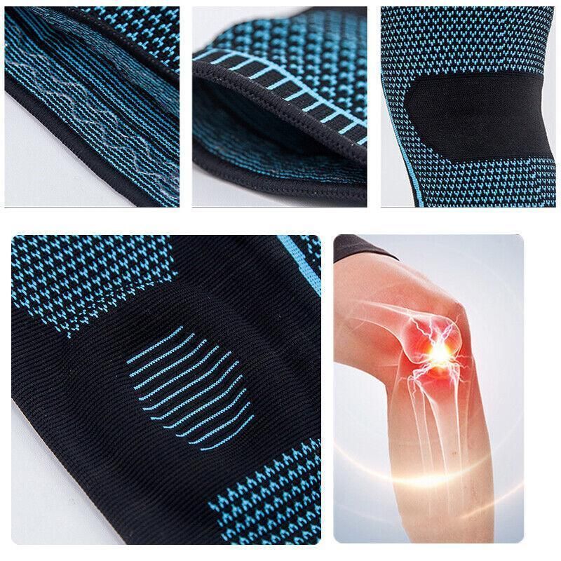 Blue Knee Brace Knee Compression Sleeve Professional Sports Silicone Knee Support - L