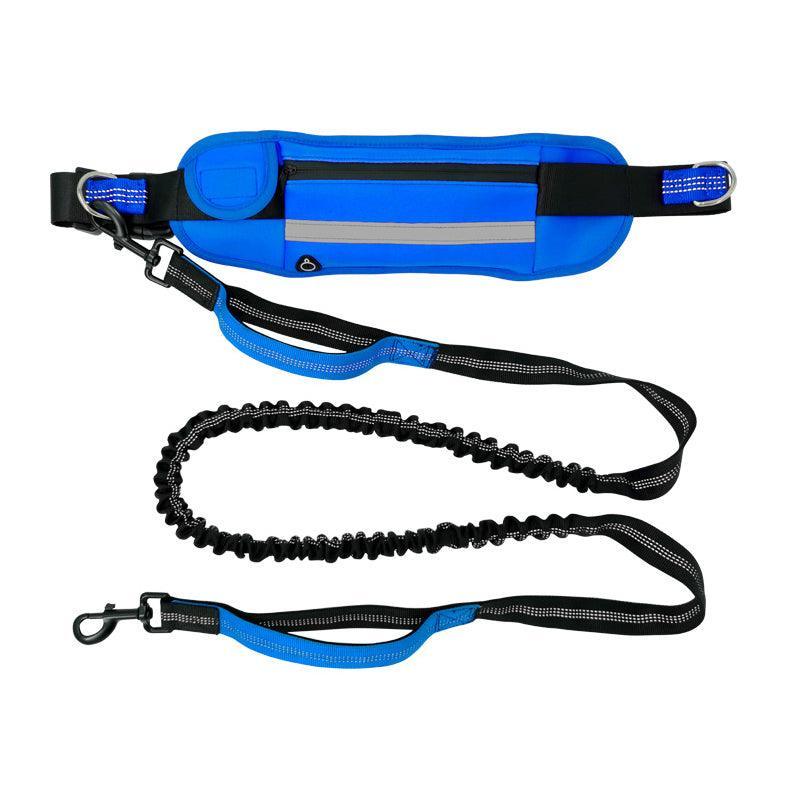 Hands Free Dog Leash Adjustable Lead with Waist Belt Bag for Walking Jogging Running - Black + Blue