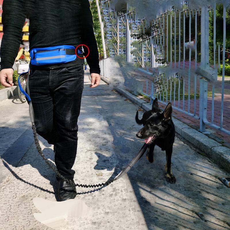 Hands Free Dog Leash Adjustable Lead with Waist Belt Bag for Walking Jogging Running - Black+Grey