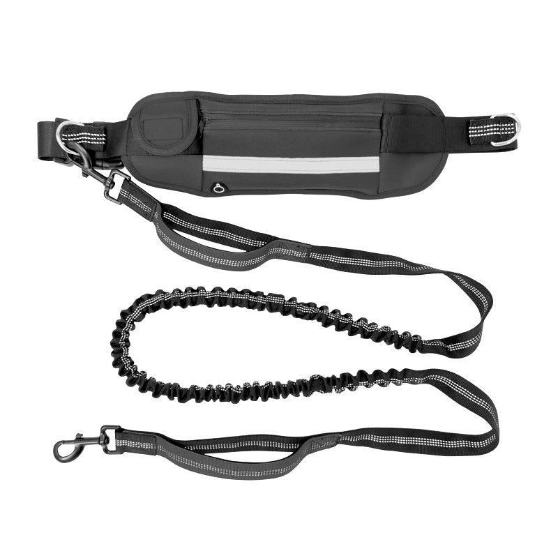 Hands Free Dog Leash Adjustable Lead with Waist Belt Bag for Walking Jogging Running - Black+Pink