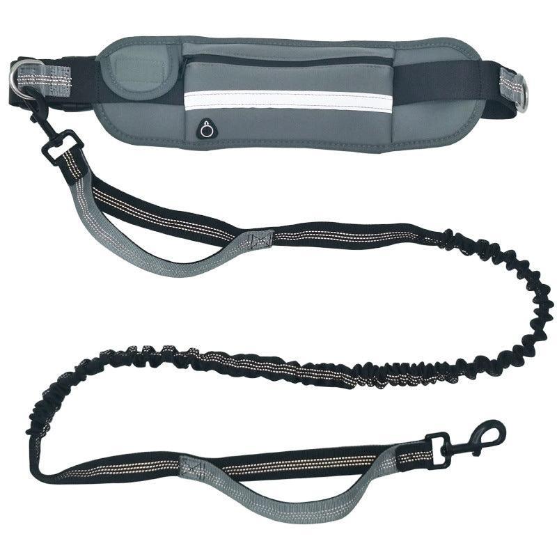 Hands Free Dog Leash Adjustable Lead with Waist Belt Bag for Walking Jogging Running - Black+Pink