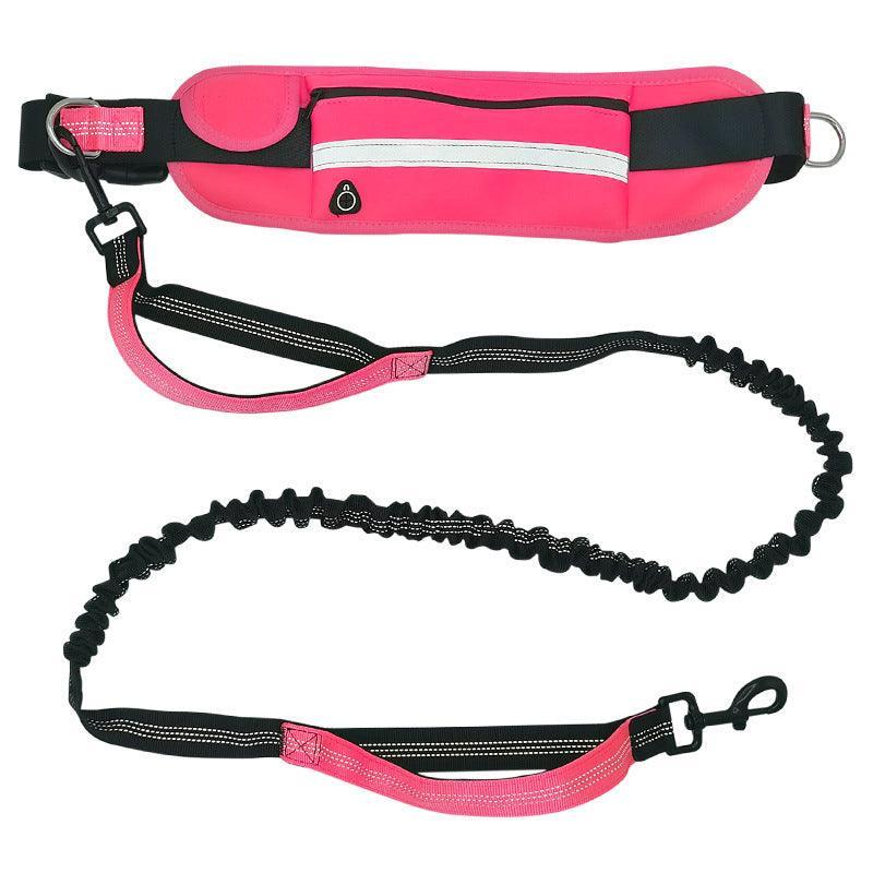 Hands Free Dog Leash Adjustable Lead with Waist Belt Bag for Walking Jogging Running - Black+Pink