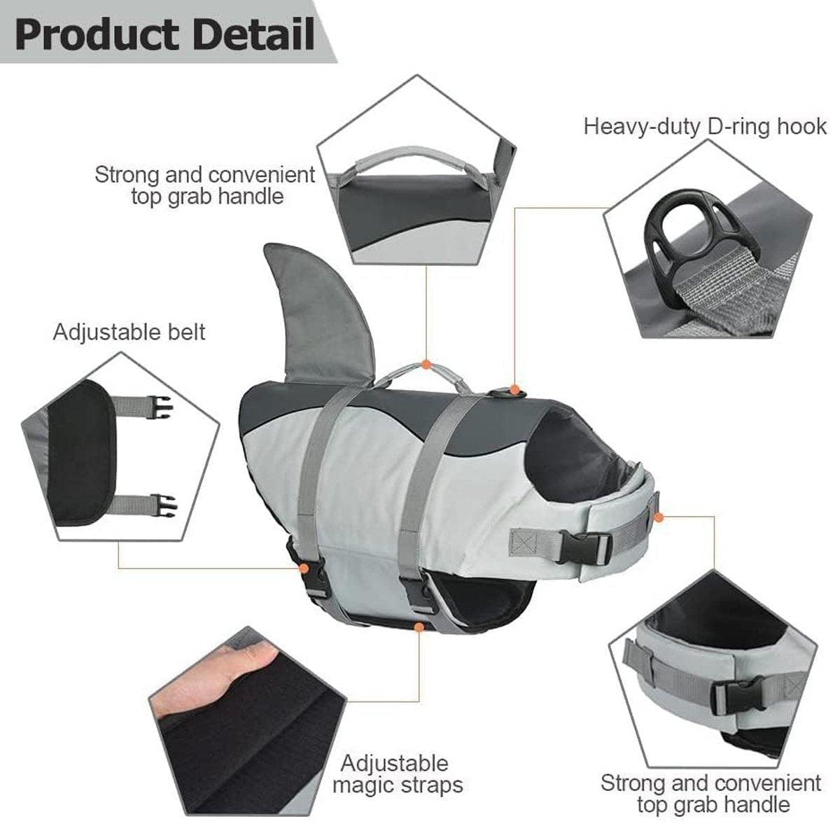 Pet Life Jacket Dog Swim Vest Outdoor Water Gear for Summer Swimming Activities - Grey L
