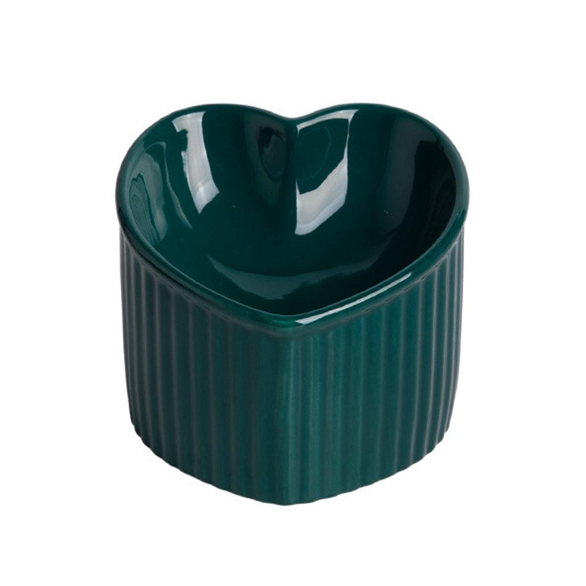 Love Shape Slanted Cat Bowl Ceramic Pet Bowl for Cats Food Water Feeding Dish - Black