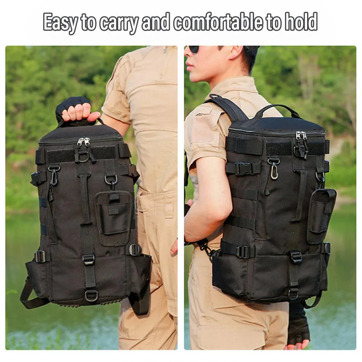 Waterproof Fishing Tackle Bag Large Capacity Multi Functional Shoulder Storage - Black