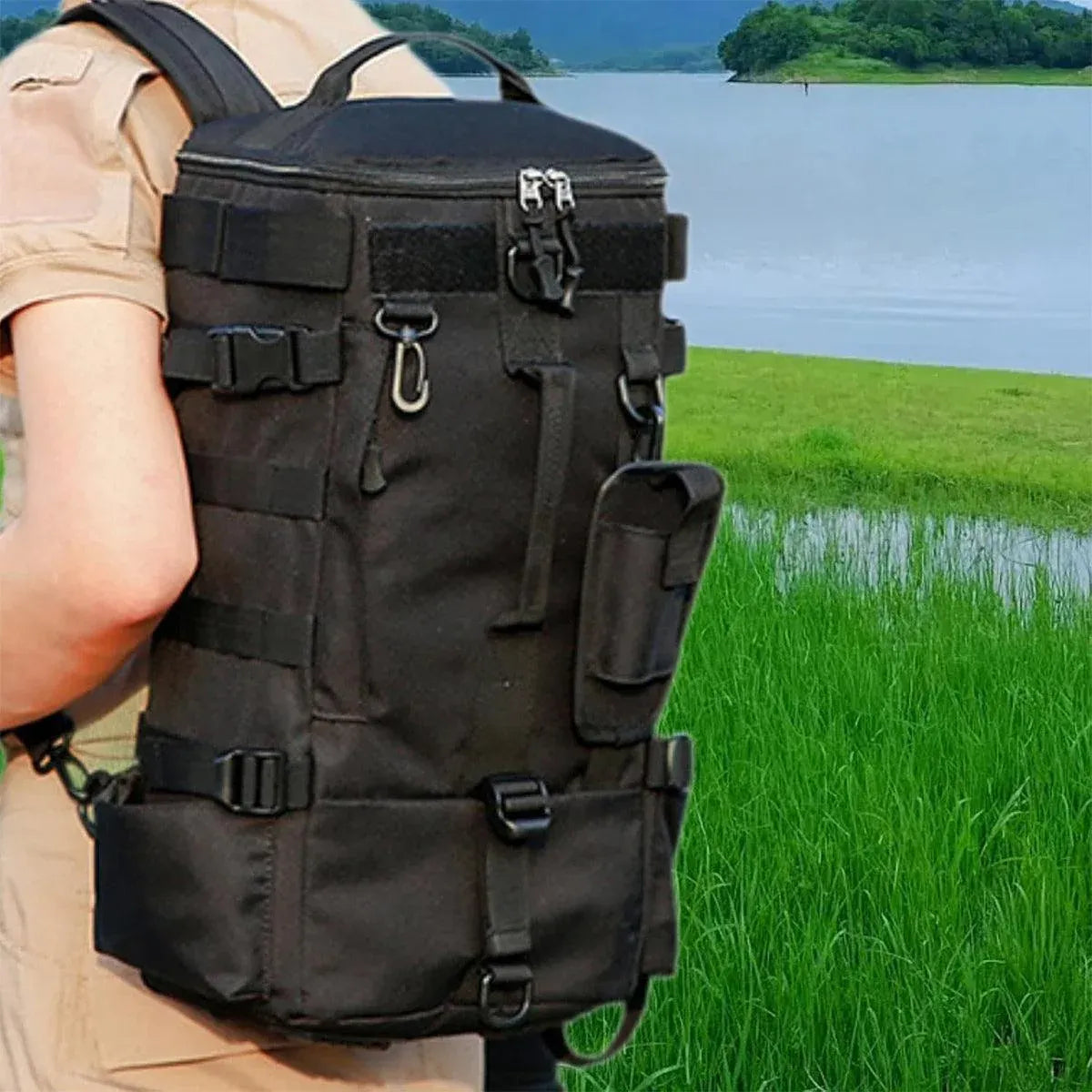 Waterproof Fishing Tackle Bag Large Capacity Multi Functional Shoulder Storage - Black