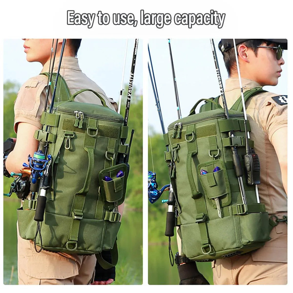 Waterproof Fishing Tackle Bag Large Capacity Multi Functional Shoulder Storage - Khaki Camouflage