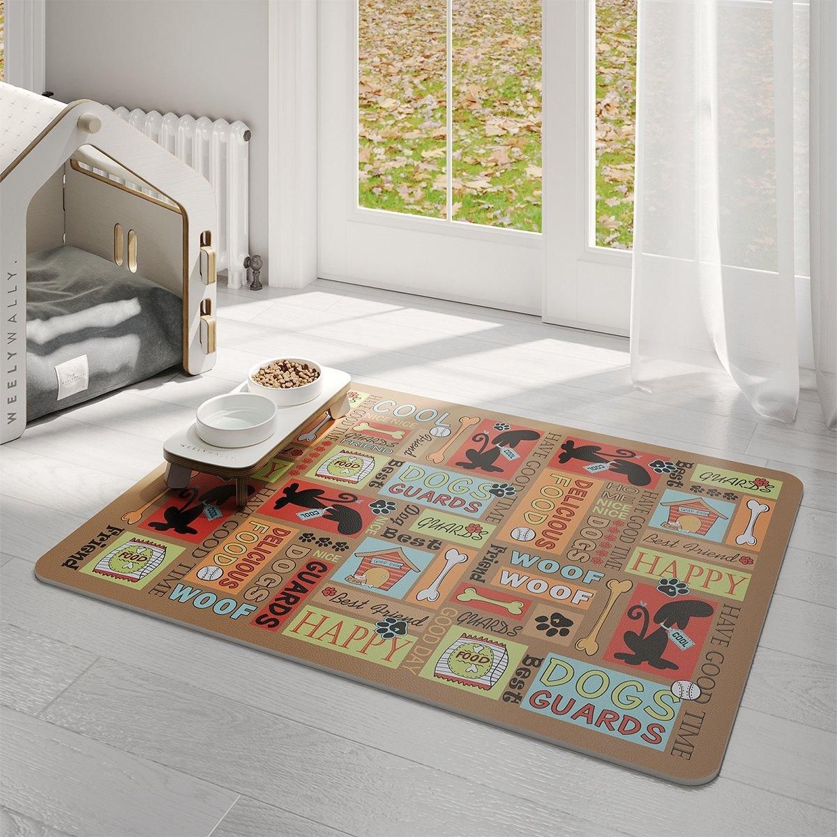 Waterproof Pet Floor Mat Carpet For Dog Cage Feeding Area Anti Slip Washable - Dog-Brown