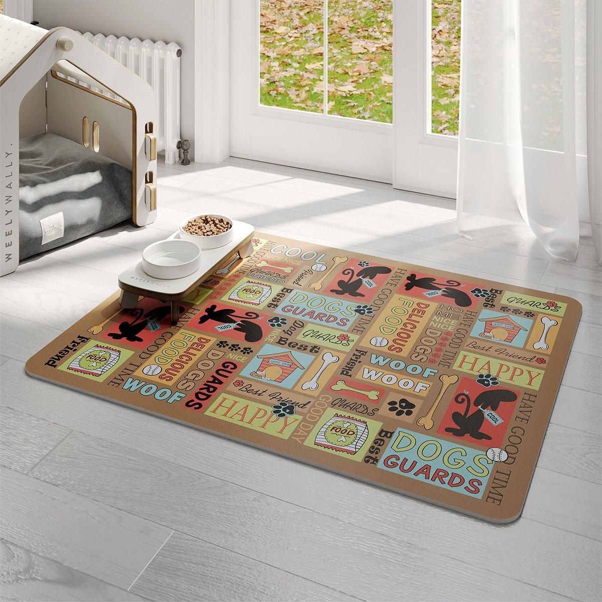 Waterproof Pet Floor Mat Carpet For Dog Cage Feeding Area Anti Slip Washable - Cat-White
