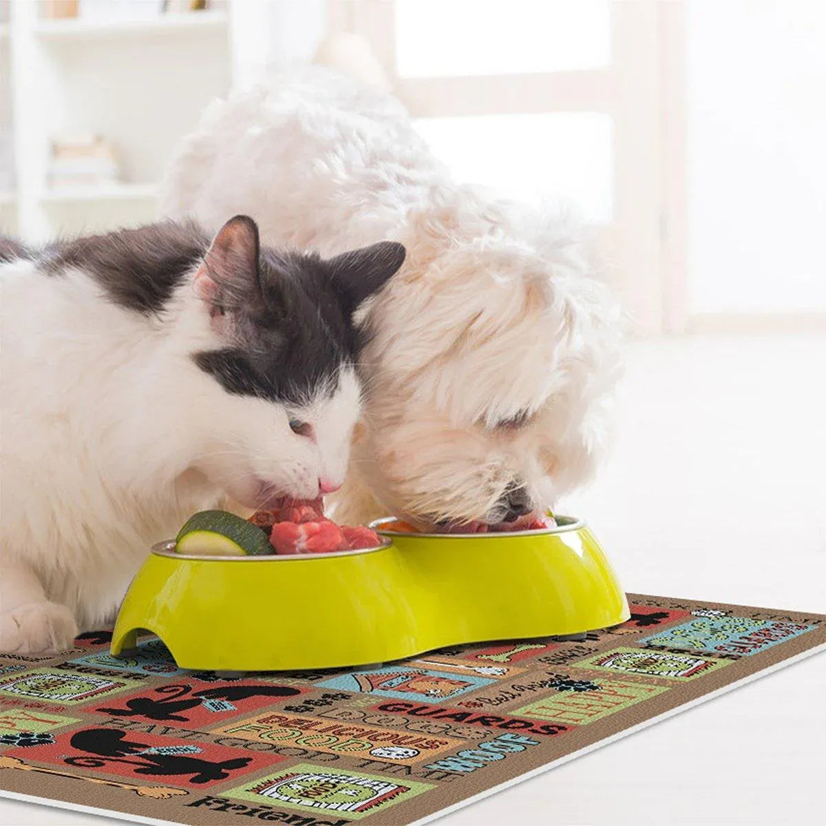 Waterproof Pet Floor Mat Carpet For Dog Cage Feeding Area Anti Slip Washable - Cat-White