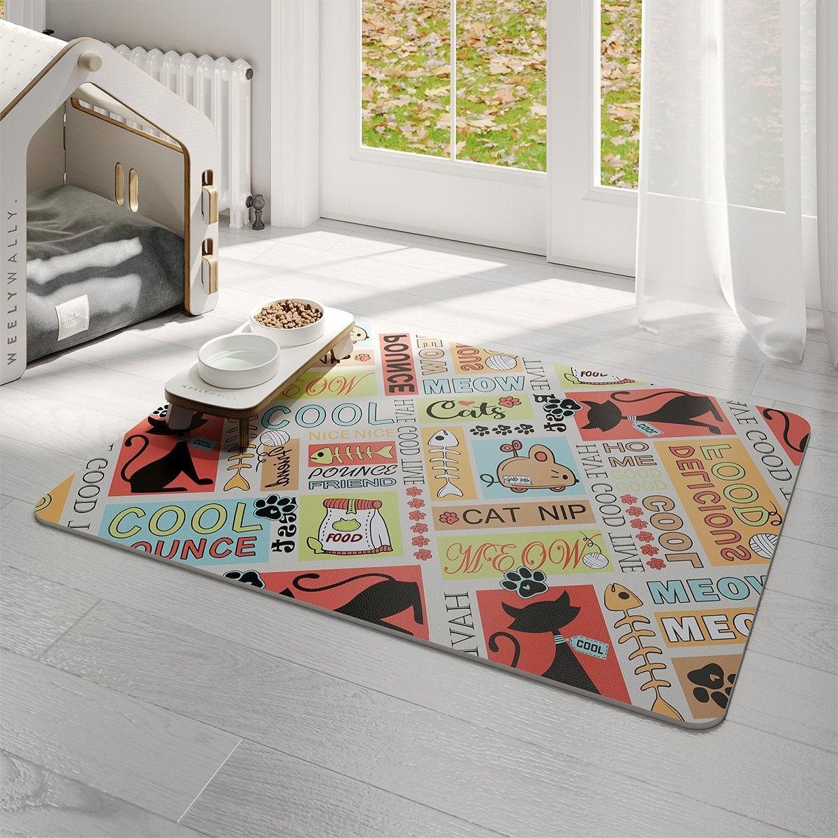 Waterproof Pet Floor Mat Carpet For Dog Cage Feeding Area Anti Slip Washable - Cat-White