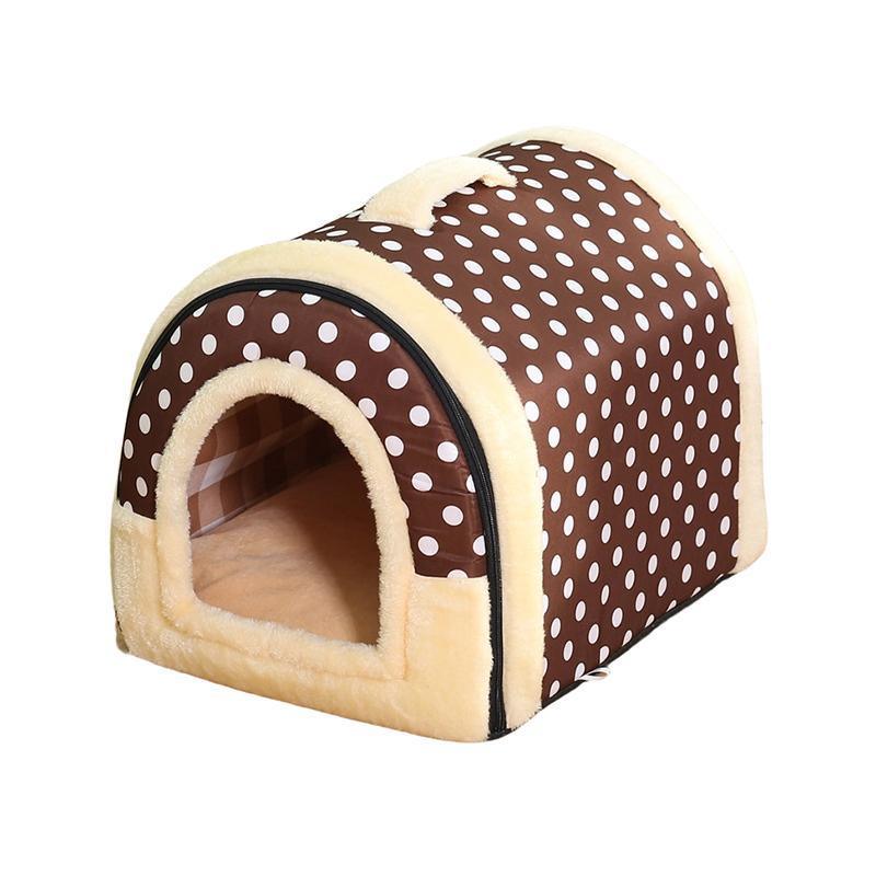 S Size Pet House Kennel Soft Igloo Beds Cave Cat Puppy Bed Warm Cushion Fold - Brick