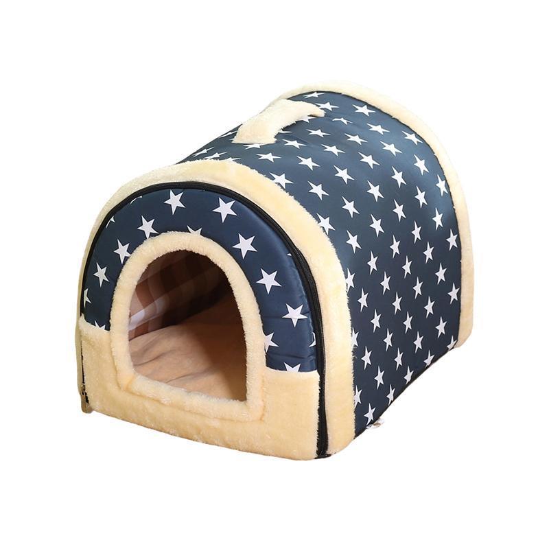 S Size Pet House Kennel Soft Igloo Beds Cave Cat Puppy Bed Warm Cushion Fold - Brick
