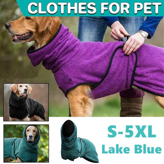 Dog Puppy Hoodies Jacket Solid Coat Pet Winter Soft Warm Clothes S-5XL Lake Blue - 4XL