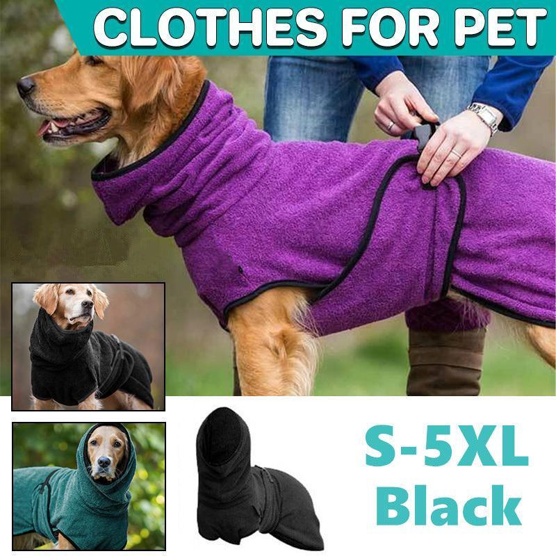 Dog Puppy Hoodies Jacket Solid Coat Pet Winter Soft Warm Clothes S-5XL Black - S