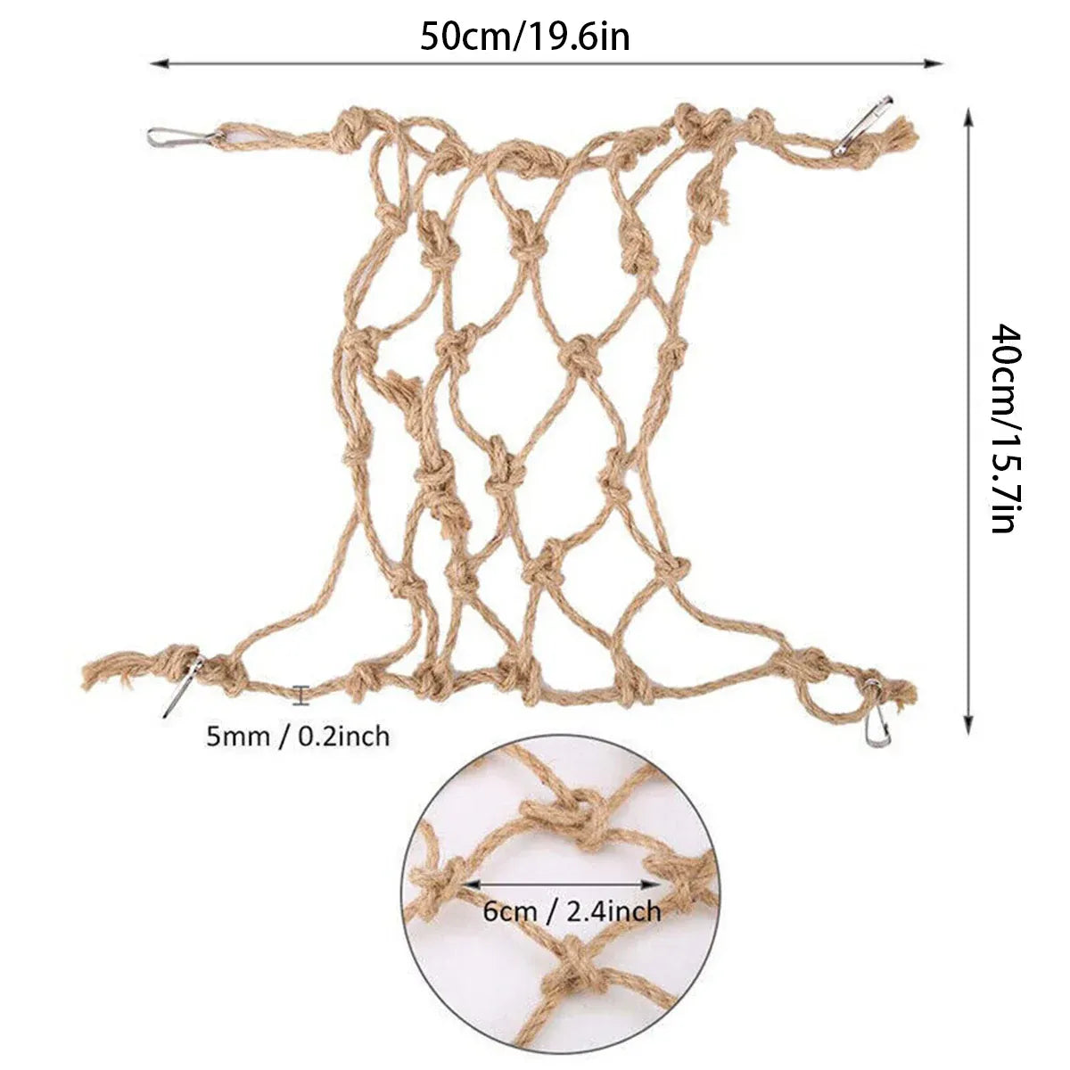Hanging Climbing Net for Birds and Small Pets Cotton or Hemp Rope Cage Hammock - Cotton Rope