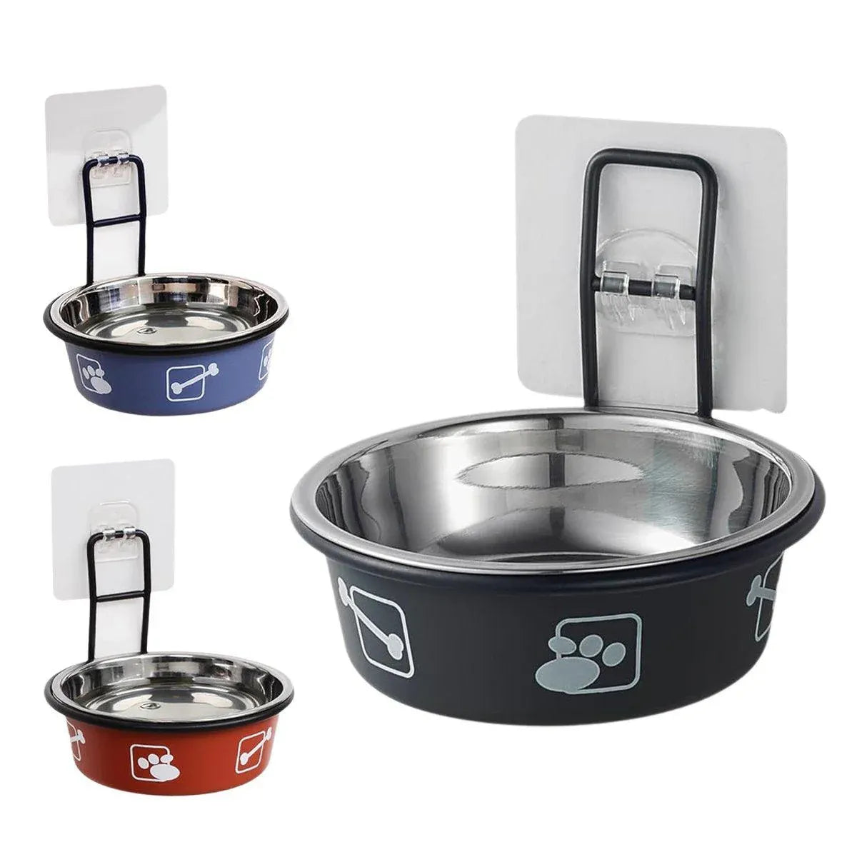 Stainless Steel Pet Bowl Hanging Cat Food Water Bowl Durable for Dogs and Cats - Black-14cm