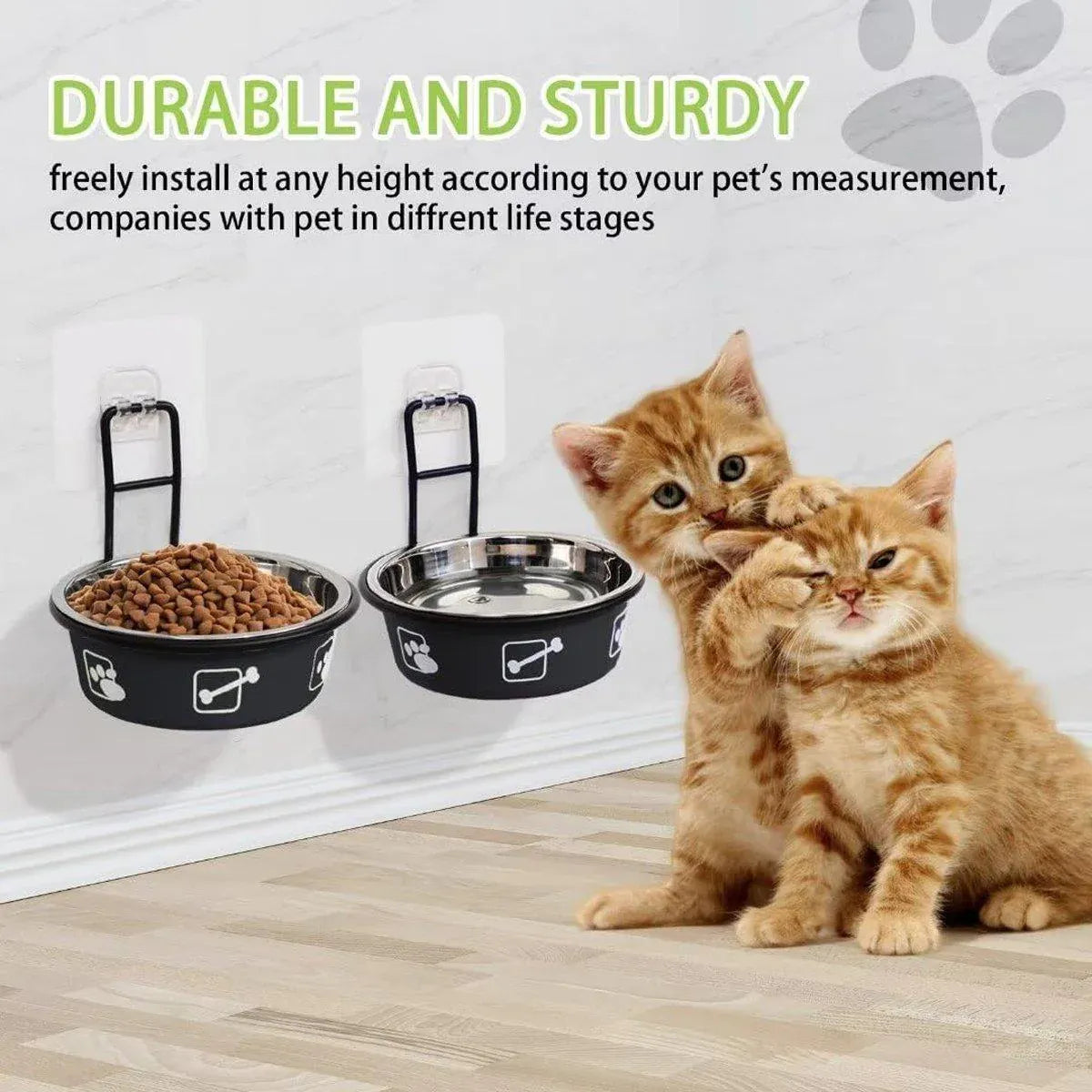 Stainless Steel Pet Bowl Hanging Cat Food Water Bowl Durable for Dogs and Cats - Black-14cm