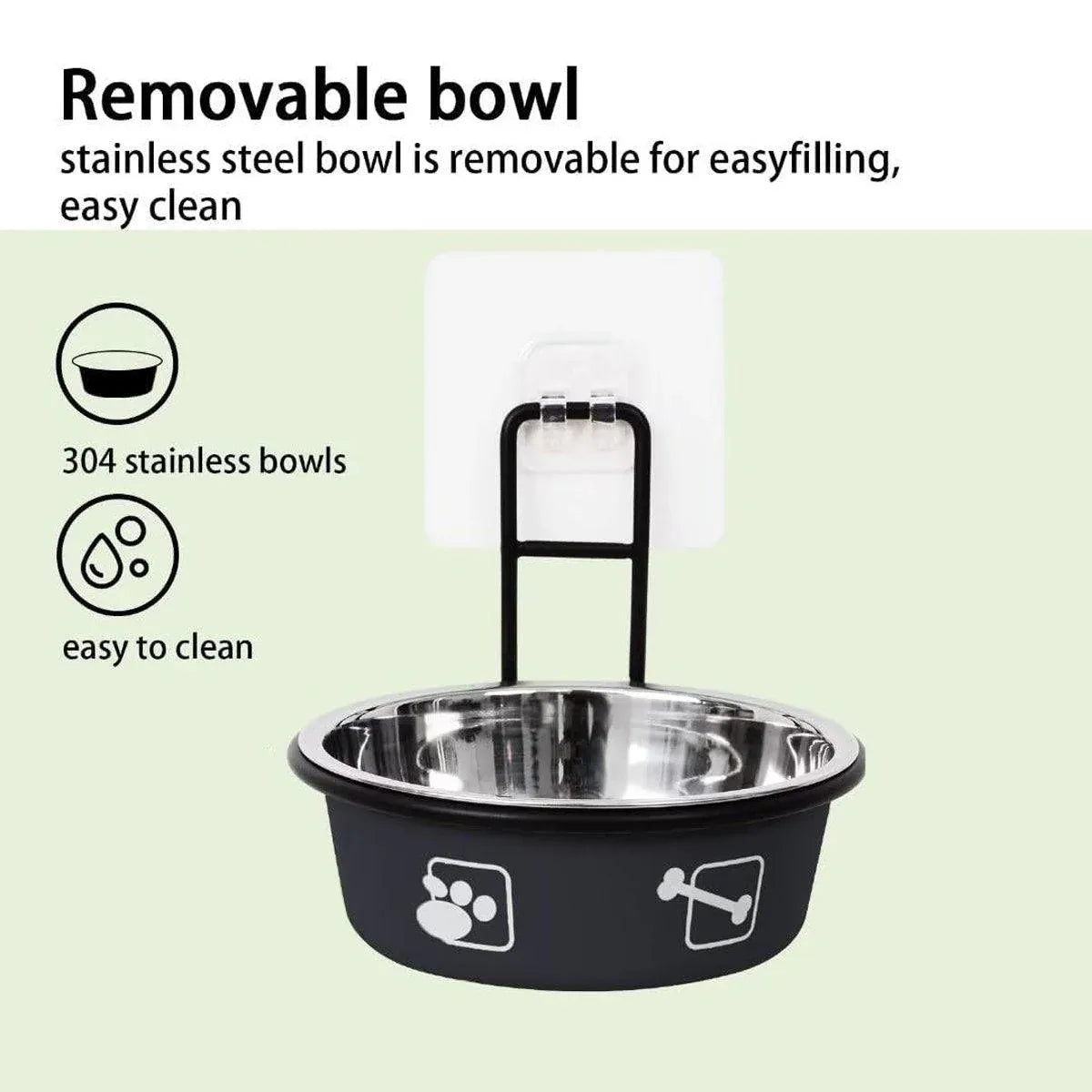 Stainless Steel Pet Bowl Hanging Cat Food Water Bowl Durable for Dogs and Cats - Black-14cm