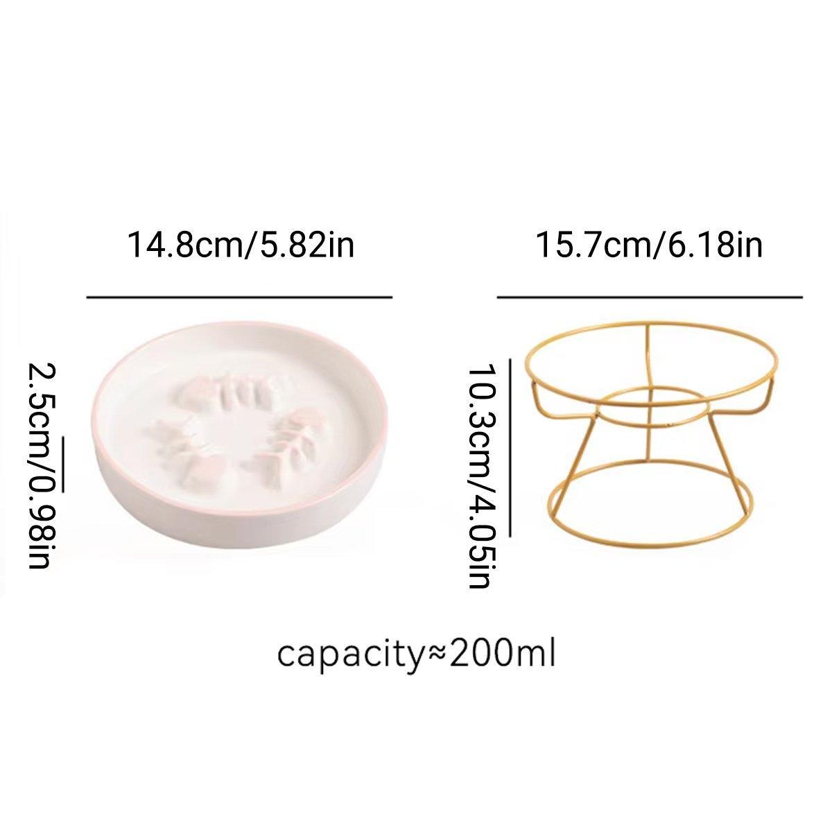 Ceramic Cat Bowl Slow Feeder Pet Food Tray for Cats and Dogs Non Slip Design - Black Bowl-Black Tray Rack