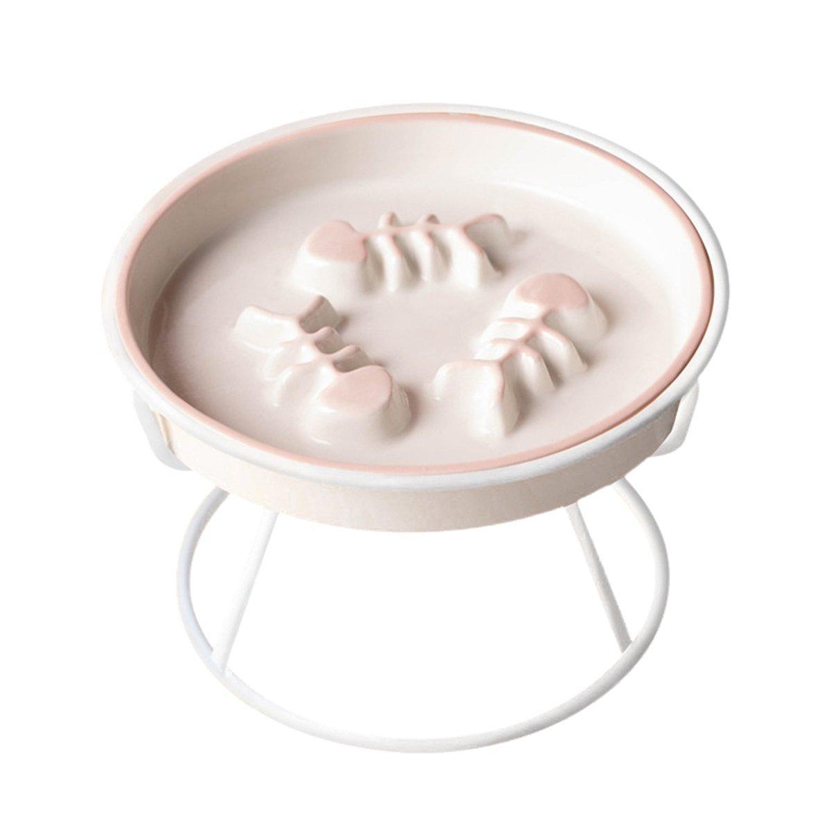 Ceramic Cat Bowl Slow Feeder Pet Food Tray for Cats and Dogs Non Slip Design - Black Bowl-Black Tray Rack