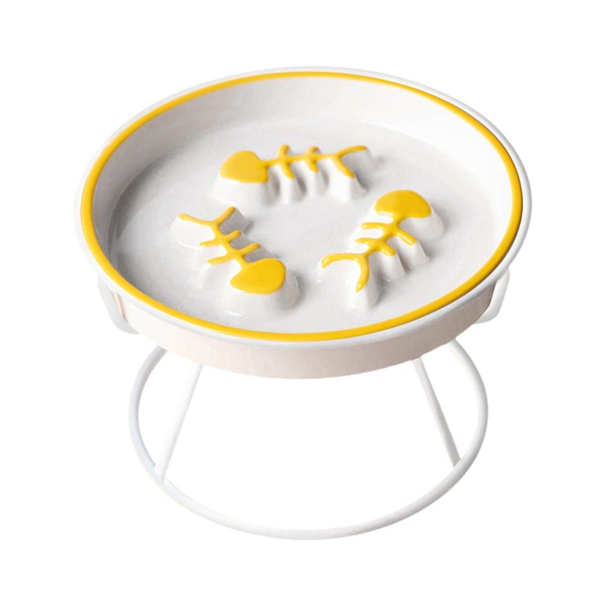 Ceramic Cat Bowl Slow Feeder Pet Food Tray for Cats and Dogs Non Slip Design - Black Bowl-Black Tray Rack