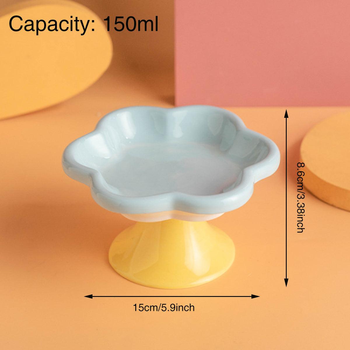 Flower Ceramic Cat Bowl Pet Food Bowl Snack Tray for Cats and Small Pets Feeding - Blue