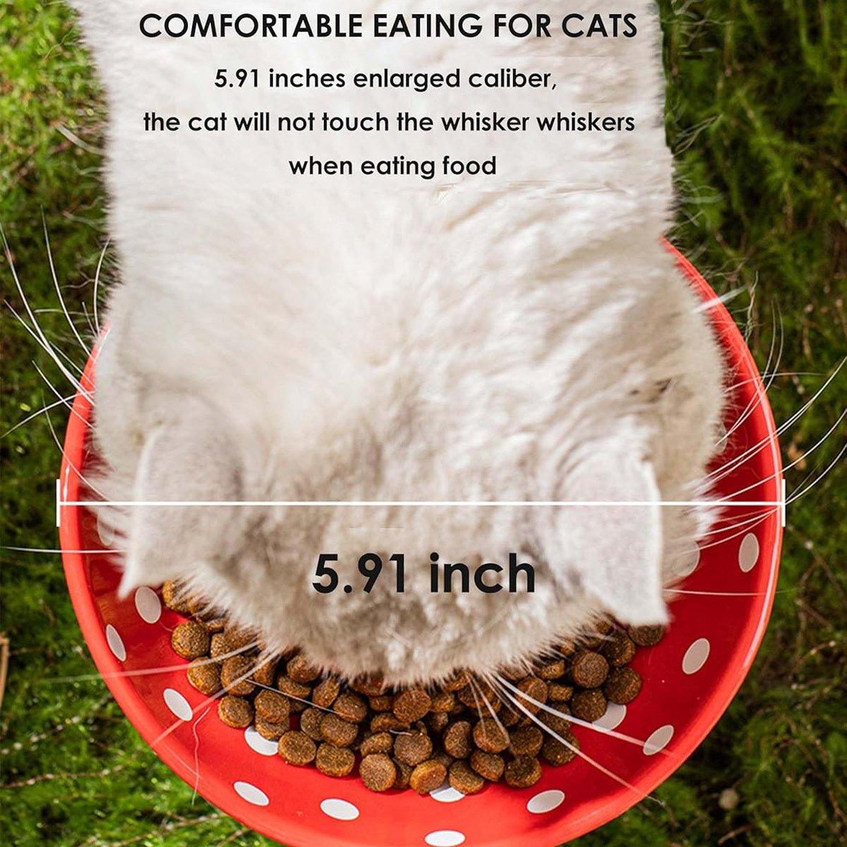Pet Elevated Mushroom Bowl Ceramic Cat Dog Bowl Dish Food Feeder Raised Cat Bowl - Red