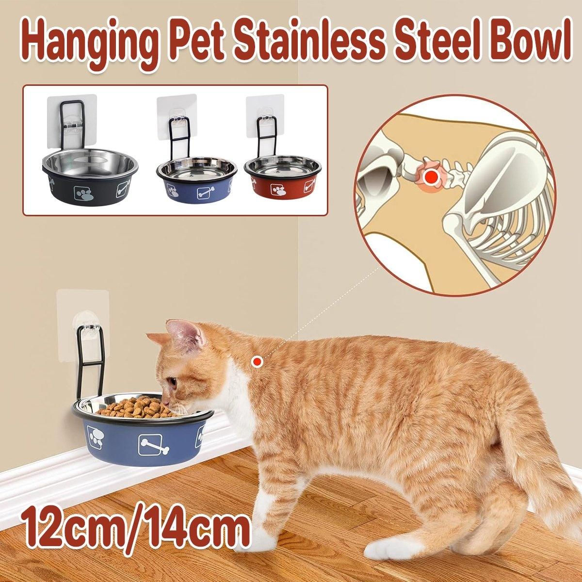 Stainless Steel Pet Bowl Hanging Cat Food Water Bowl Durable for Dogs and Cats - Red-14cm