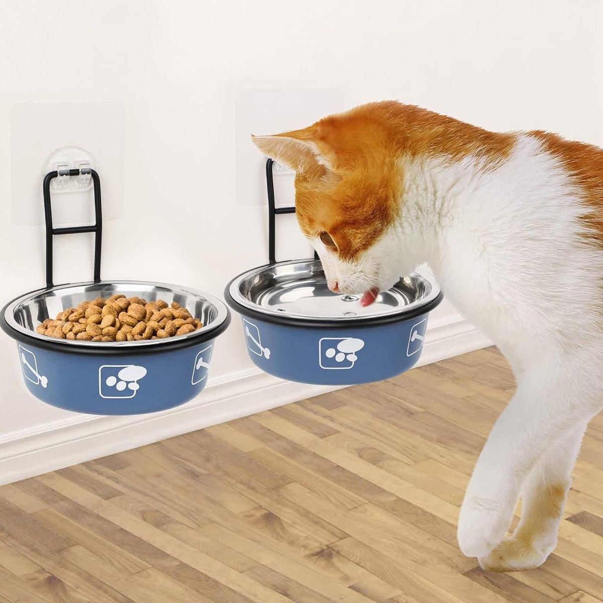 Stainless Steel Pet Bowl Hanging Cat Food Water Bowl Durable for Dogs and Cats - Red-14cm