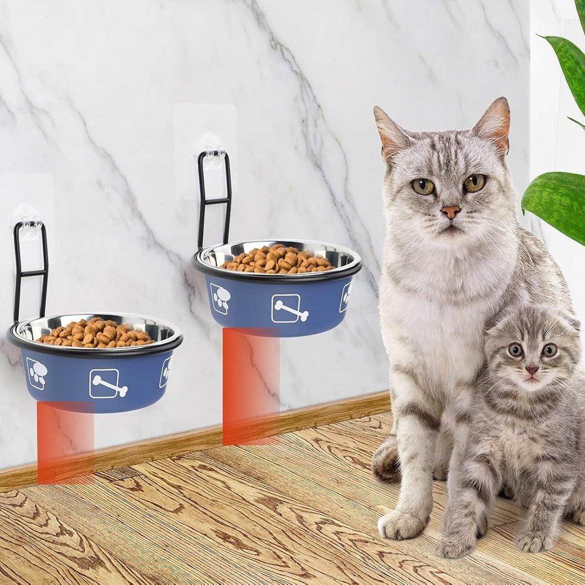 Stainless Steel Pet Bowl Hanging Cat Food Water Bowl Durable for Dogs and Cats - Red-14cm