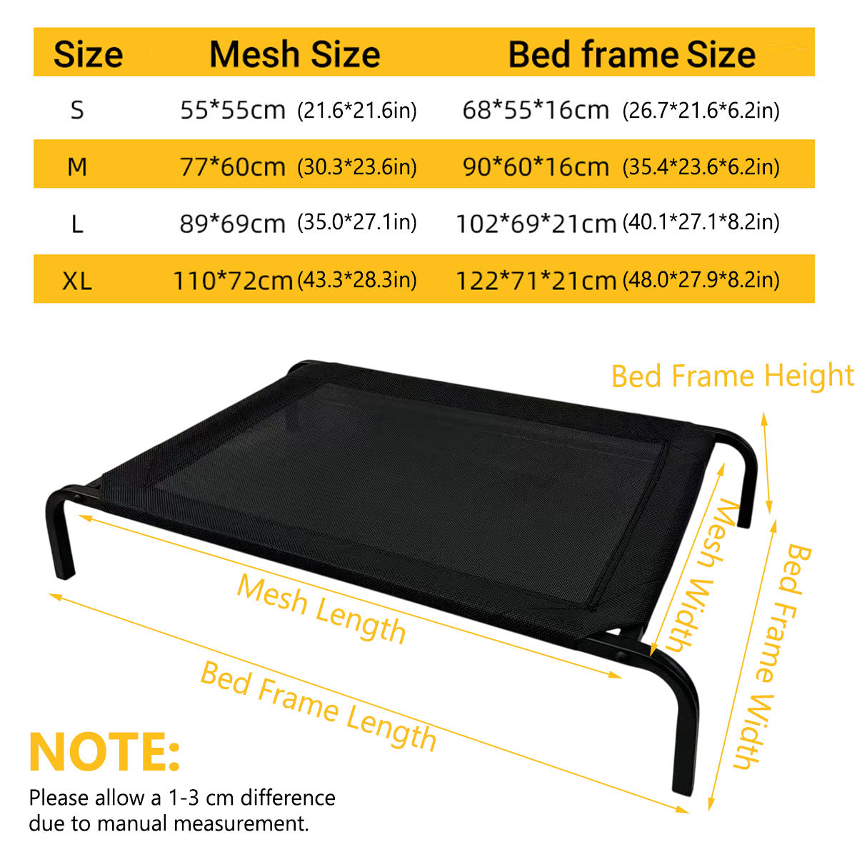Heavy Duty Pet Raised Bed Elevated Trampoline Hammock Cat Dog Raised Deluxe - M