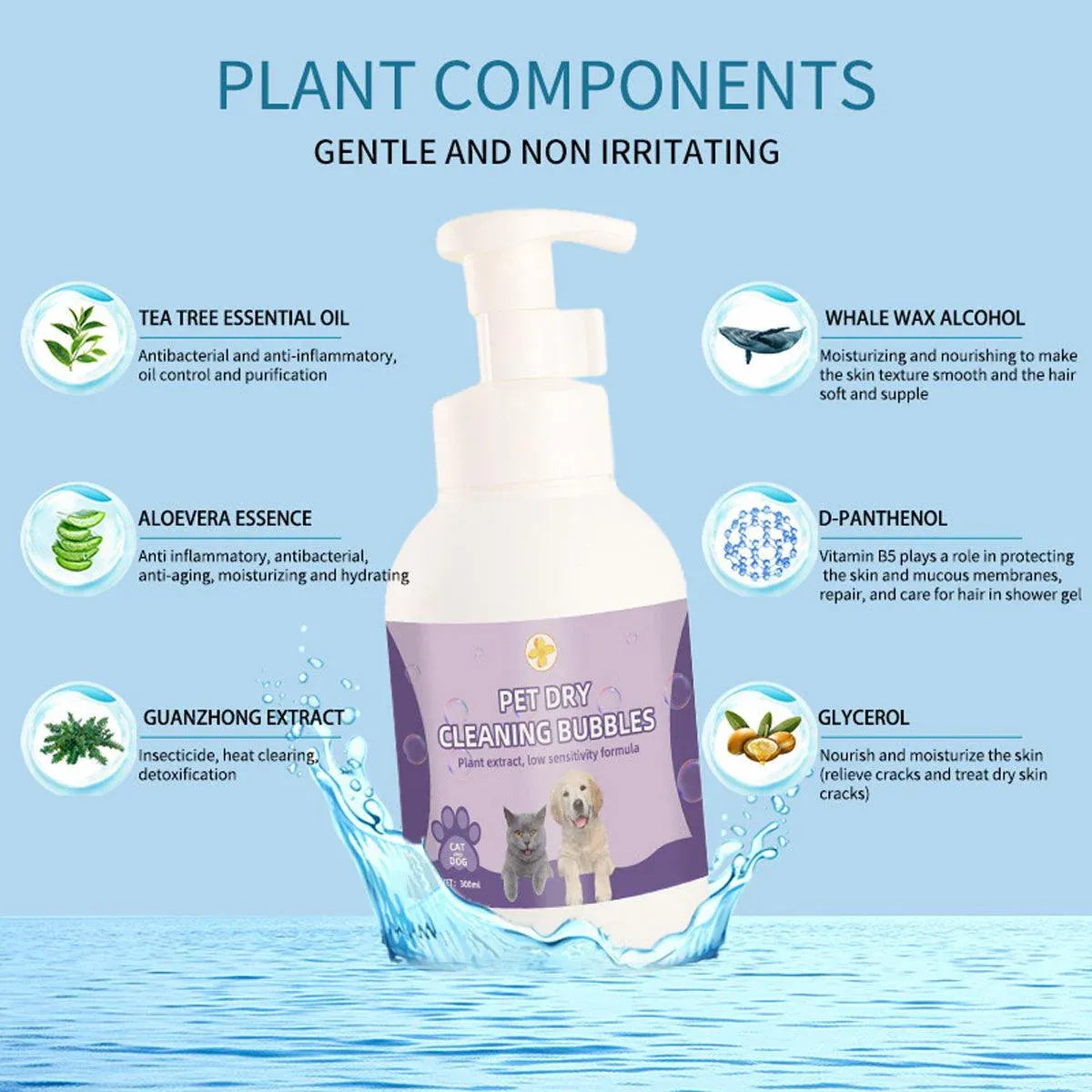 500ml Pet Leave In Dry Cleaning Foam No Rinse Bath Wash for Dogs and Cats