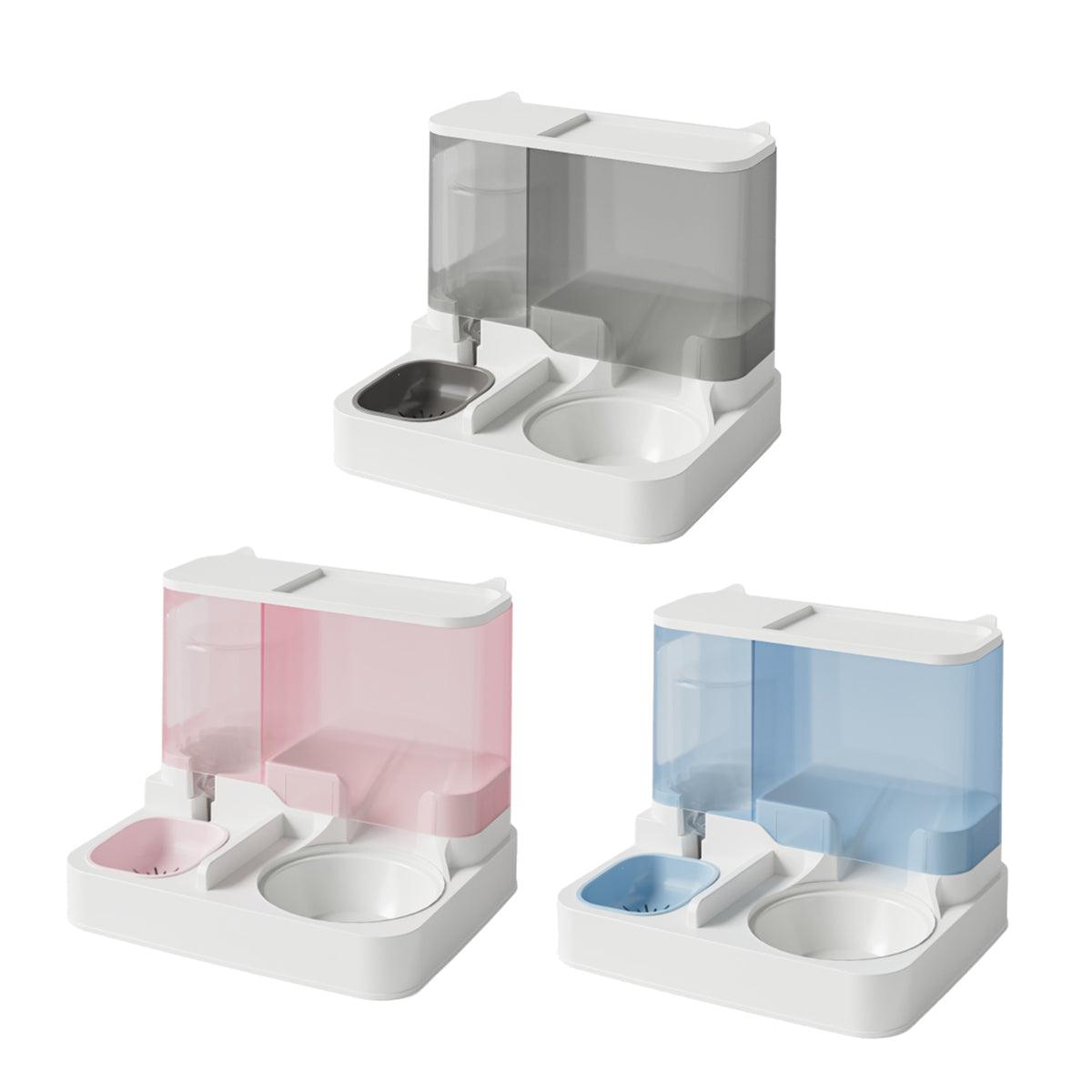 Automatic Cat Feeder Water Dispenser All in One Plastic Bowl for Cats and Dogs - Pink