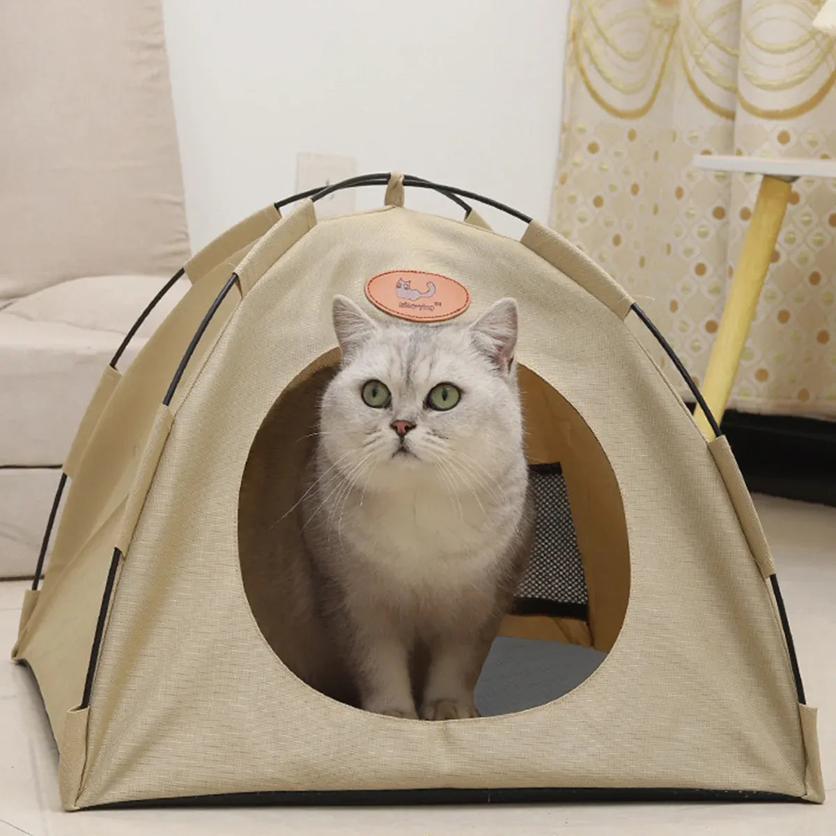 Folding Camping Pet Tent for Cats Puppy Bed Indoor Cat Nest Dog Cave Style House - Coffee