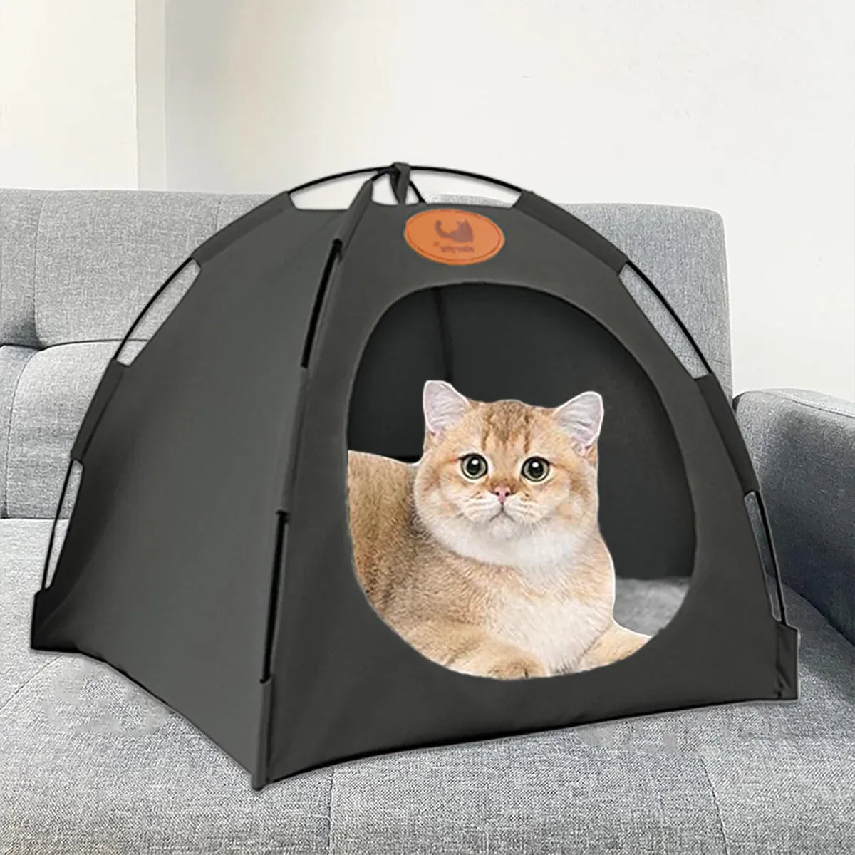 Folding Camping Pet Tent for Cats Puppy Bed Indoor Cat Nest Dog Cave Style House - Coffee