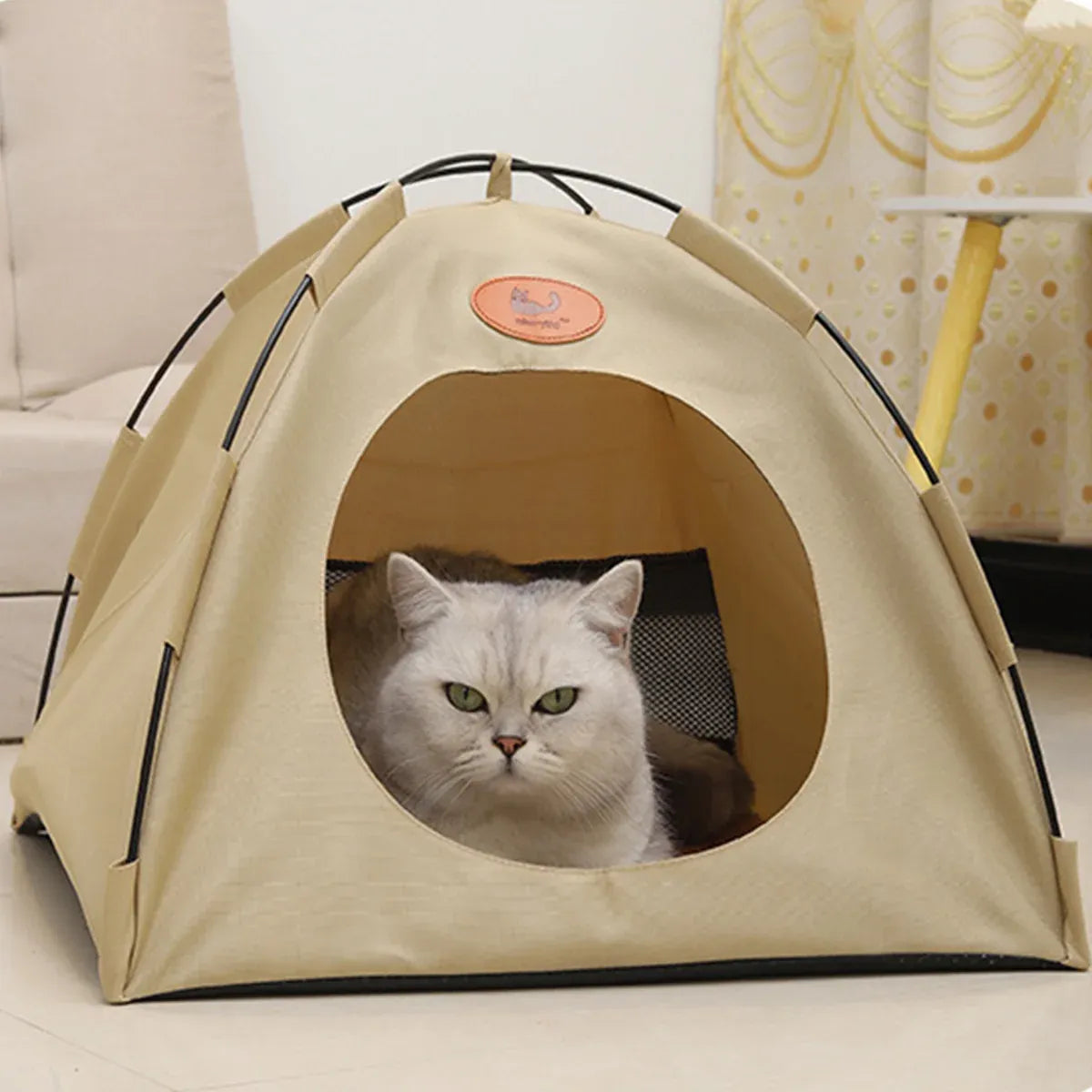 Folding Camping Pet Tent for Cats Puppy Bed Indoor Cat Nest Dog Cave Style House - Coffee