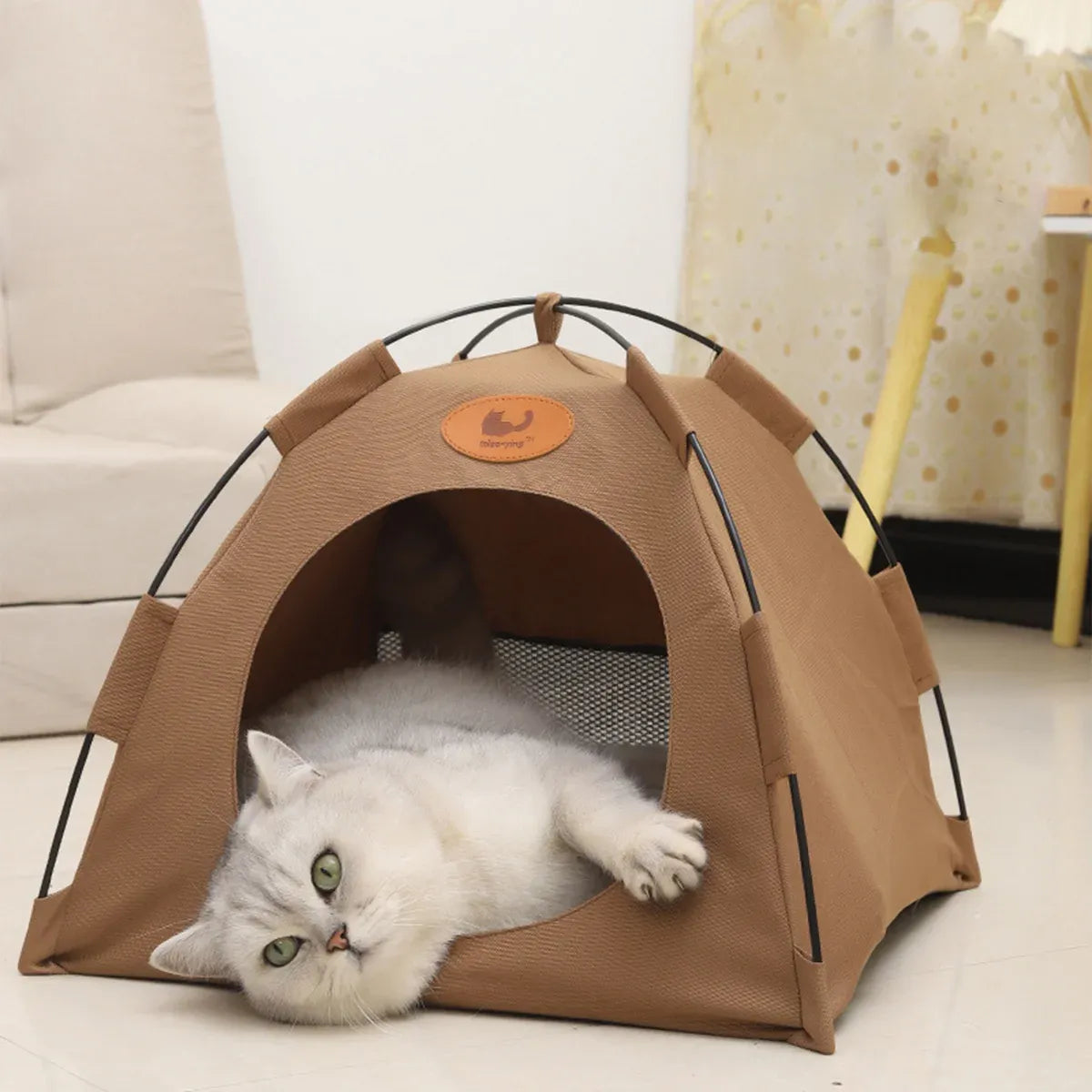 Folding Camping Pet Tent for Cats Puppy Bed Indoor Cat Nest Dog Cave Style House - Coffee