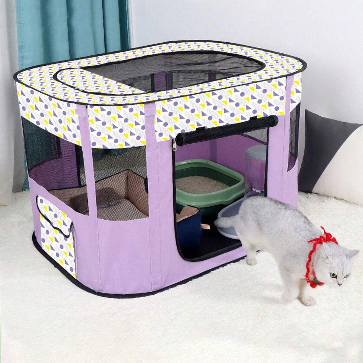 Foldable Cat Dog Kennel Pet Delivery Cage Portable Pet Fence Tent - Cyan-M