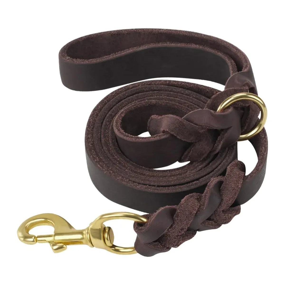 Dog Leash Cowhide Lead Heavy Duty Leather M Size Brown For Walking Training - Black
