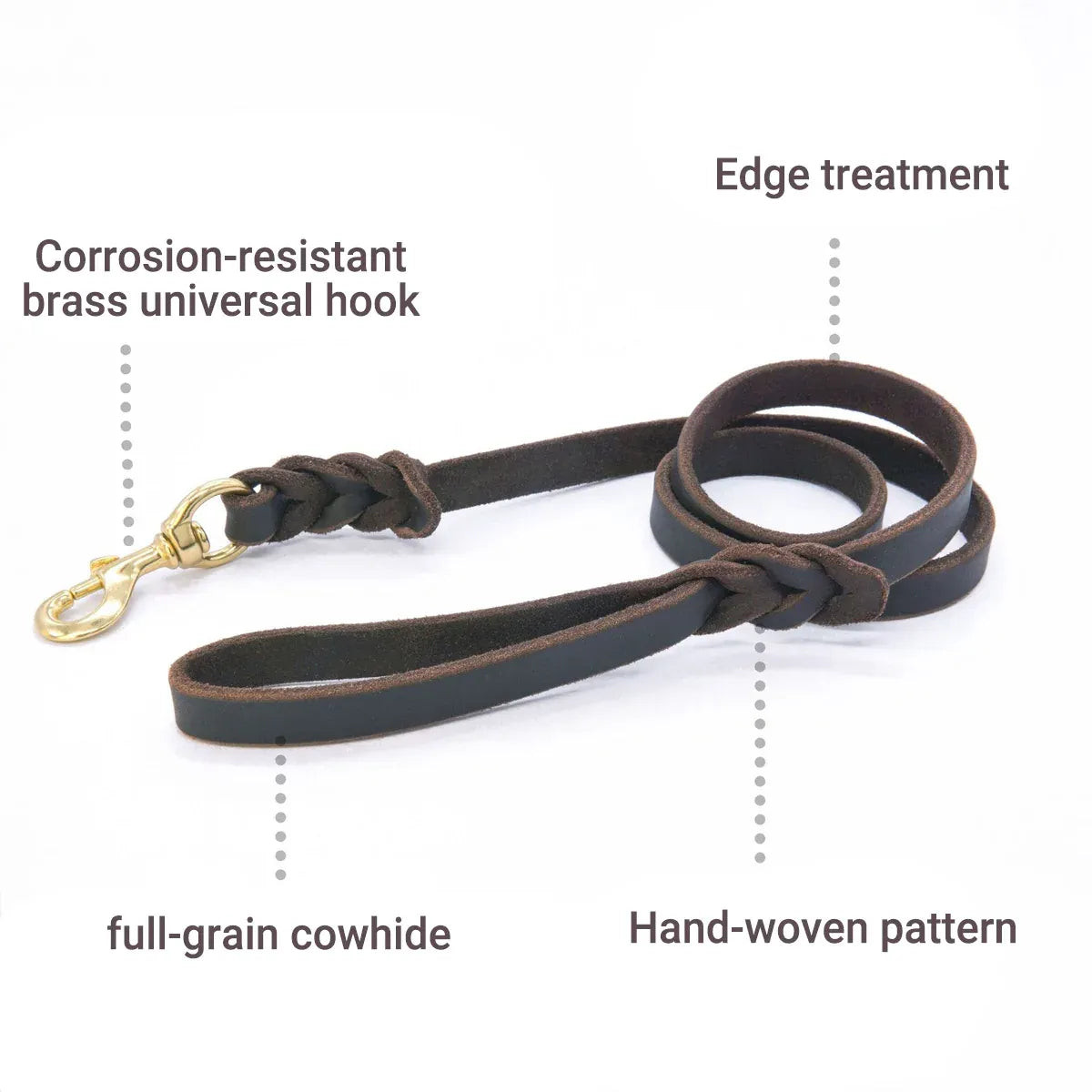 Dog Leash Cowhide Lead Heavy Duty Leather M Size Brown For Walking Training - Black