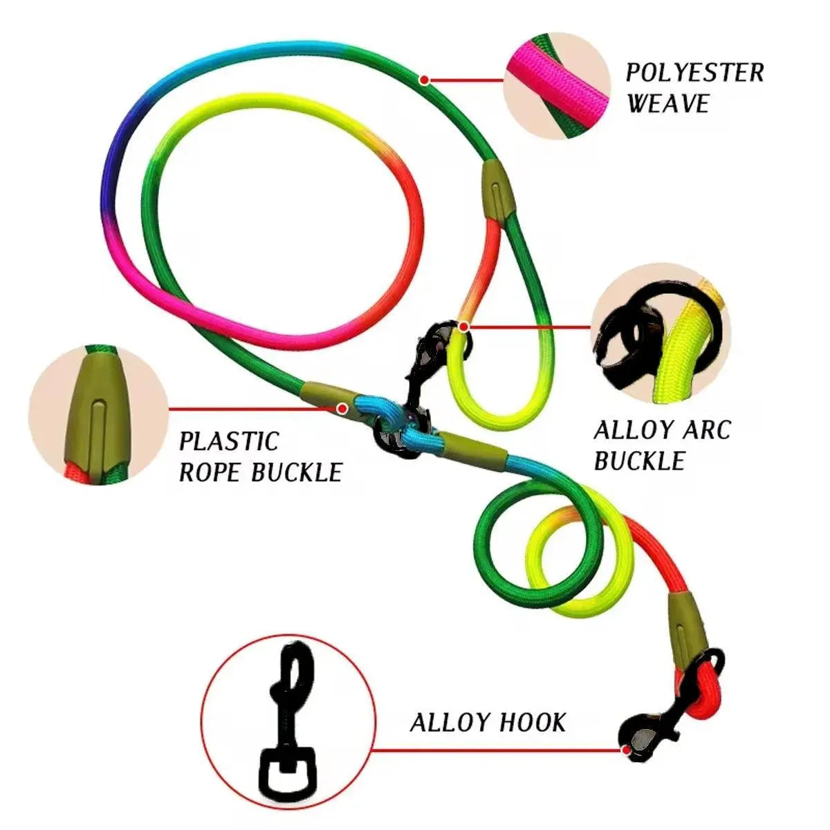 Adjustable Diagonal Dog Walking Leash Hands Free Crossbody Pet Lead Dogs - Black