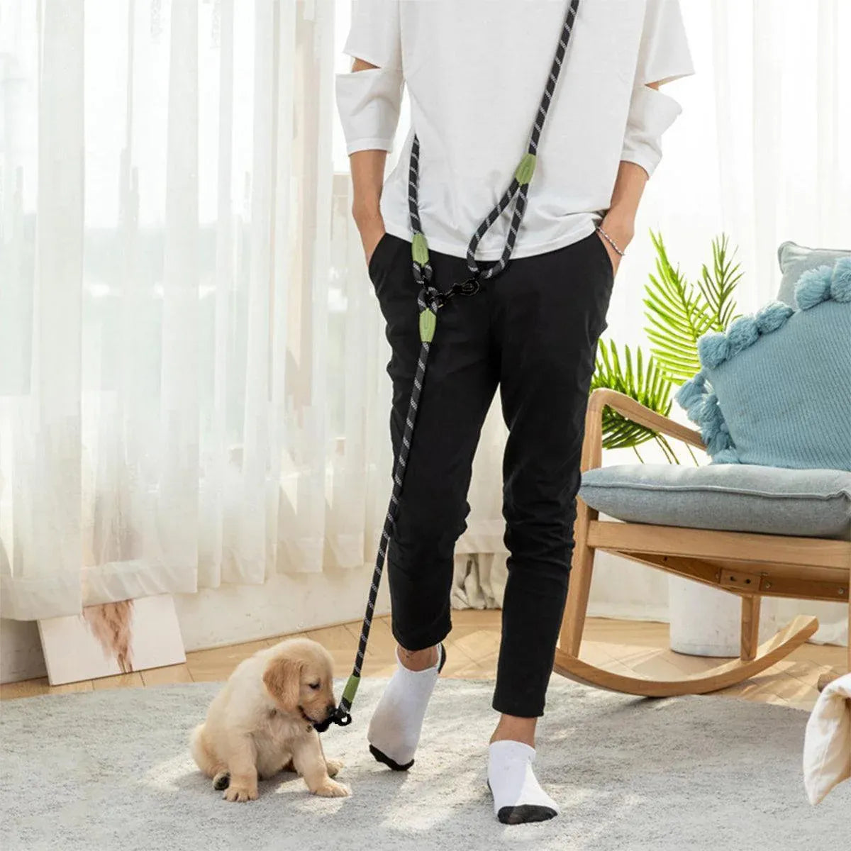 Adjustable Diagonal Dog Walking Leash Hands Free Crossbody Pet Lead Dogs - Black