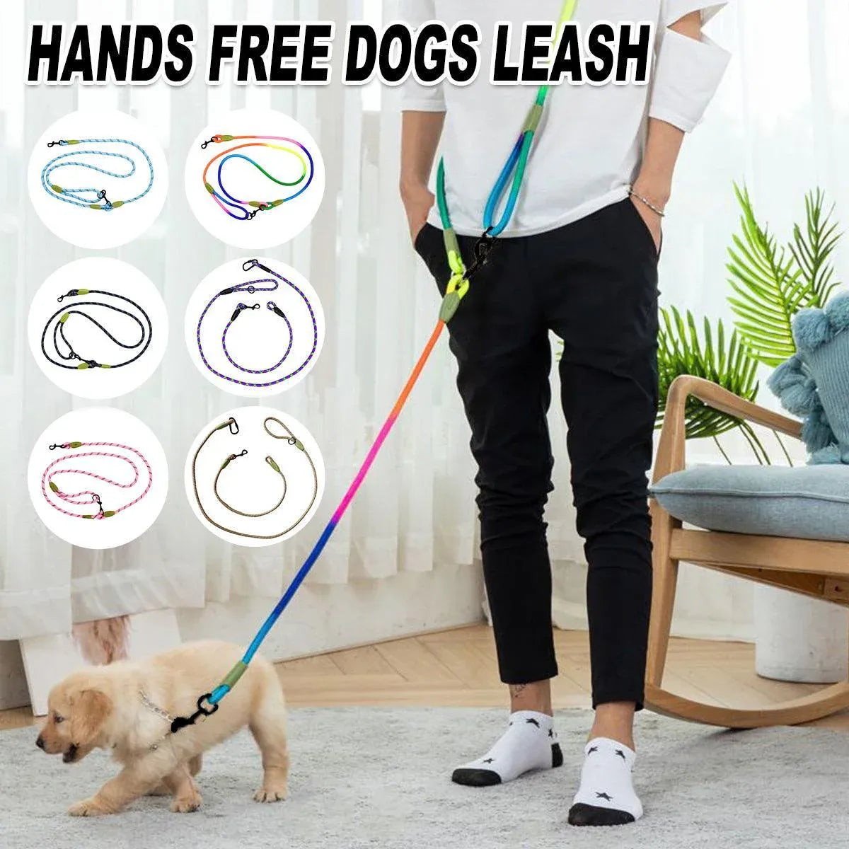 Adjustable Diagonal Dog Walking Leash Hands Free Crossbody Pet Lead Dogs - Black