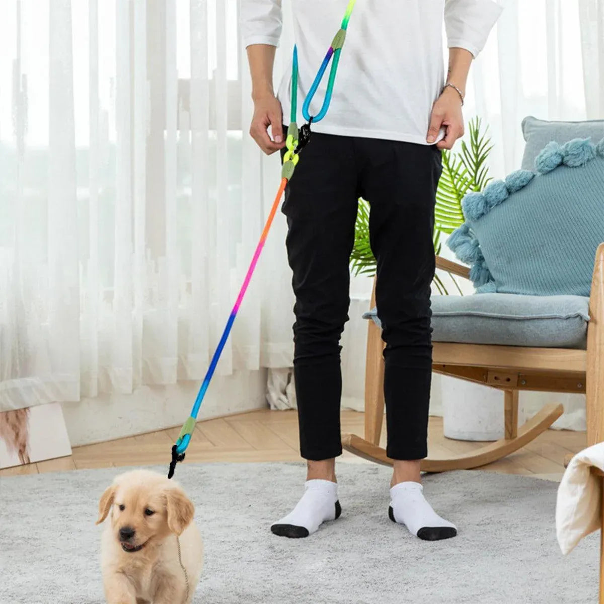 Adjustable Diagonal Dog Walking Leash Hands Free Crossbody Pet Lead Dogs - Khaki