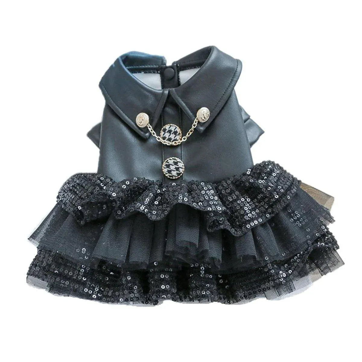 Autumn Winter Pet Dog Cat Dress Faux Leather Sequin Skirt Outfit for Small Dogs - L